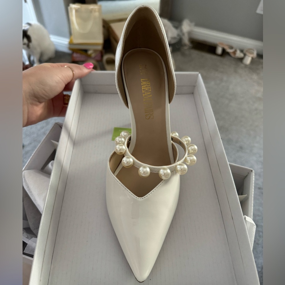 Amazon heels. Size 7 1/2. Little scuff on side of one shoe.